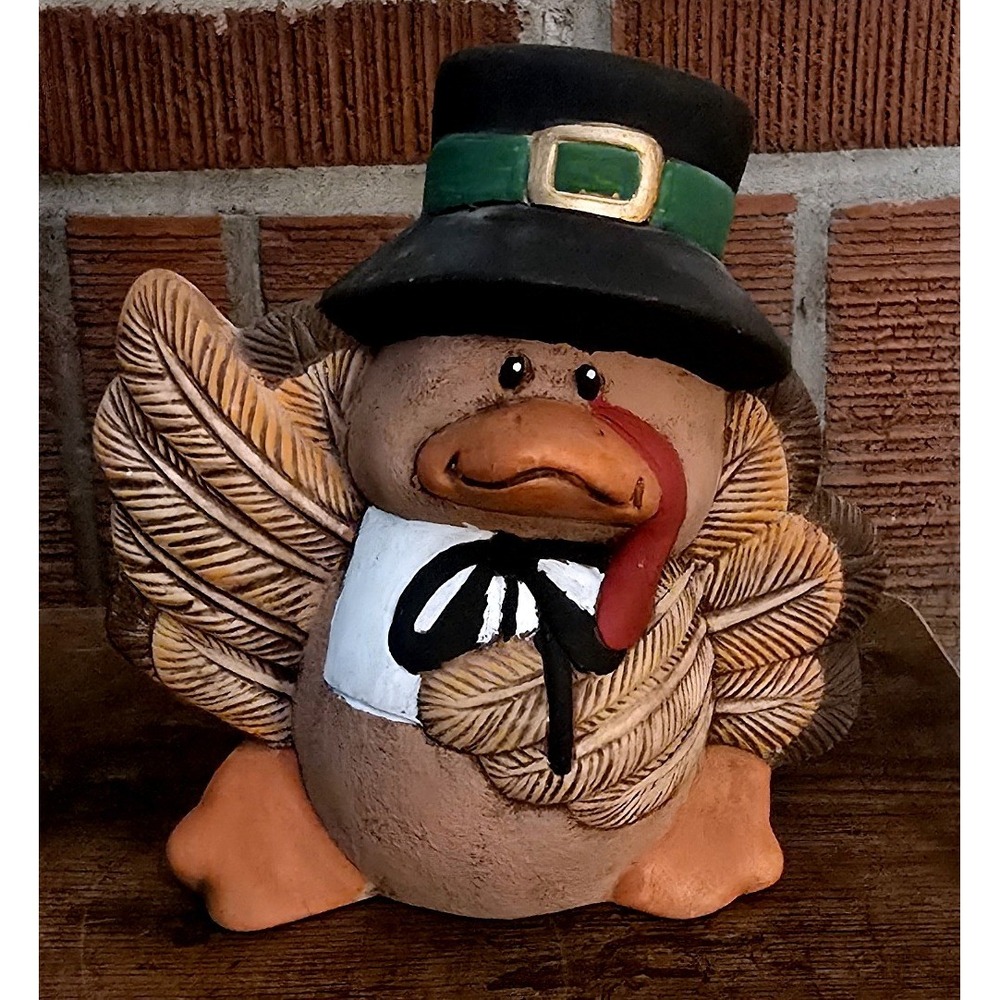 Vintage 2006 Ceramic Pilgrim Turkey Figurine Hand Painted Thanksgiving Decor